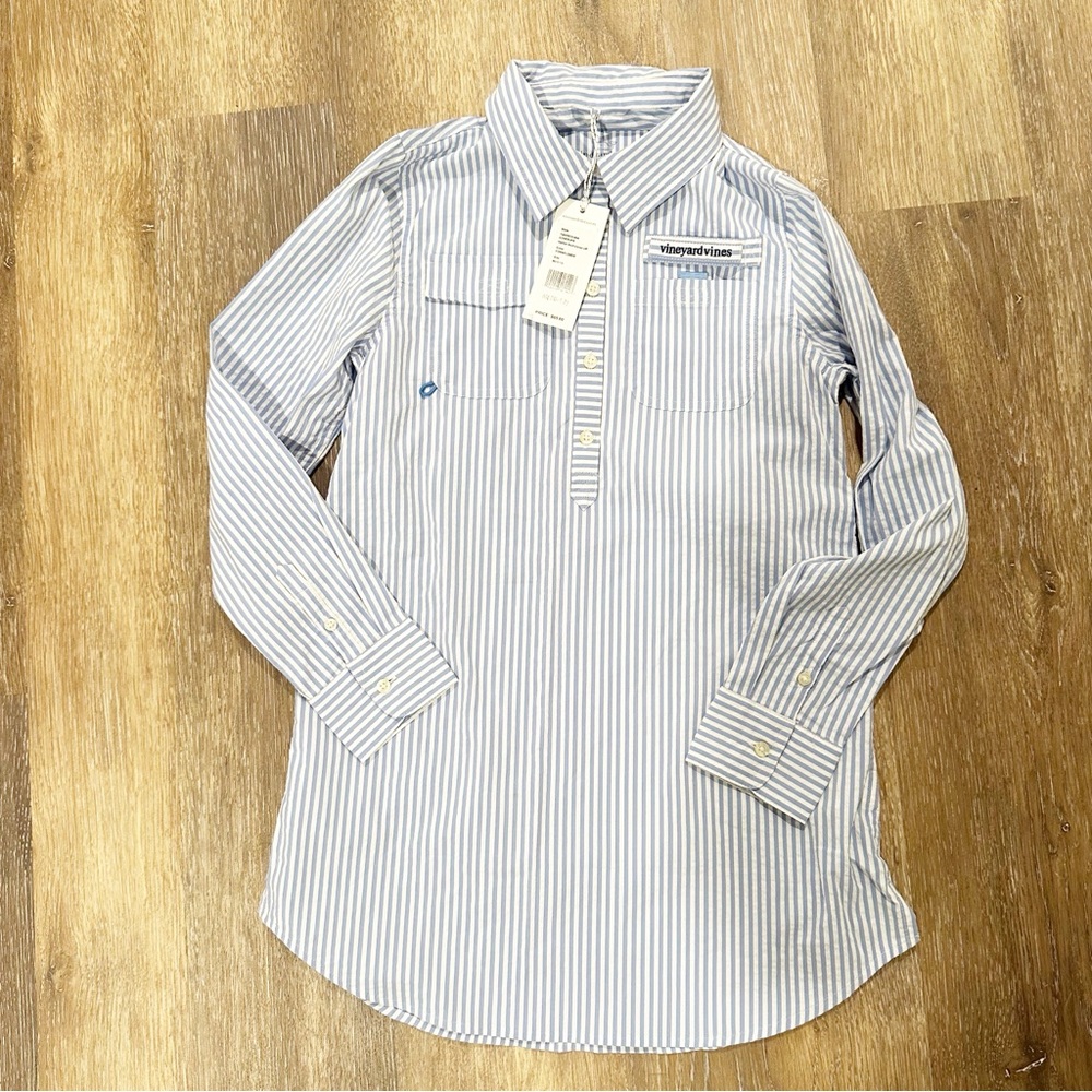 NWT Vineyard Vines Girls M 10/12 Harbor Shirt Cover Up Striped Performance Beach